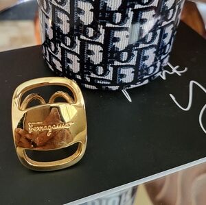 Salvatore Ferragamo Scarf Ring Gold Tone.